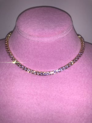 Image of Ladies Thin Bling Tennis Chain (Gold with Pink Stones)