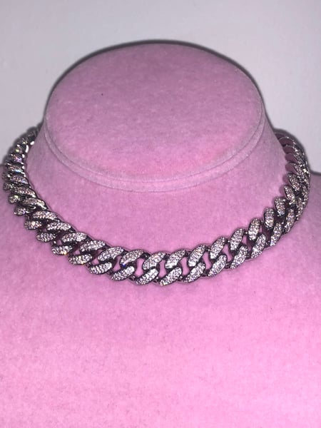Image of Ladies Thin Bling Cuban Chain (Silver with Pink Stones)