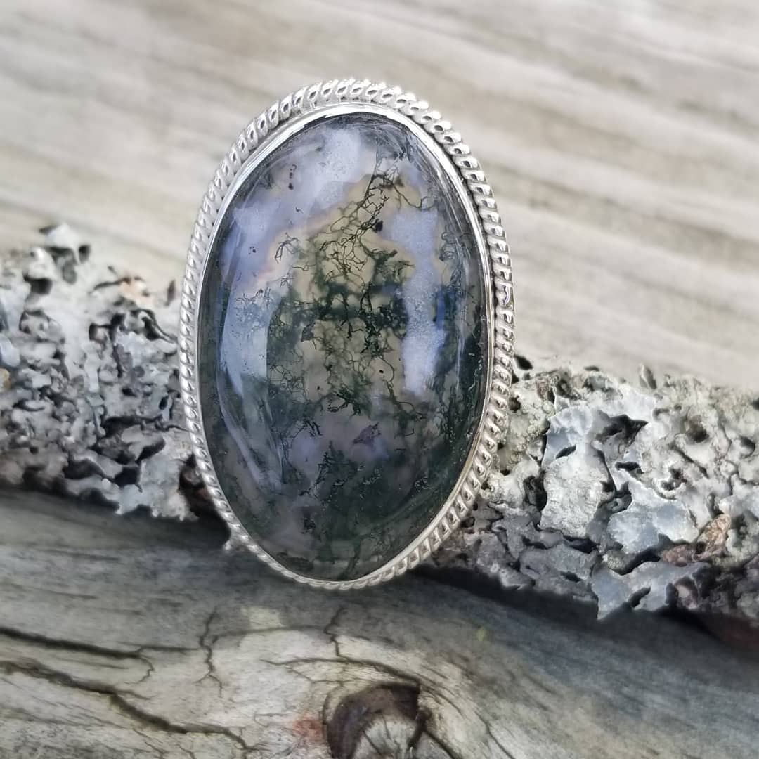 Image of Abundance Ring - Moss Agate in Sterling