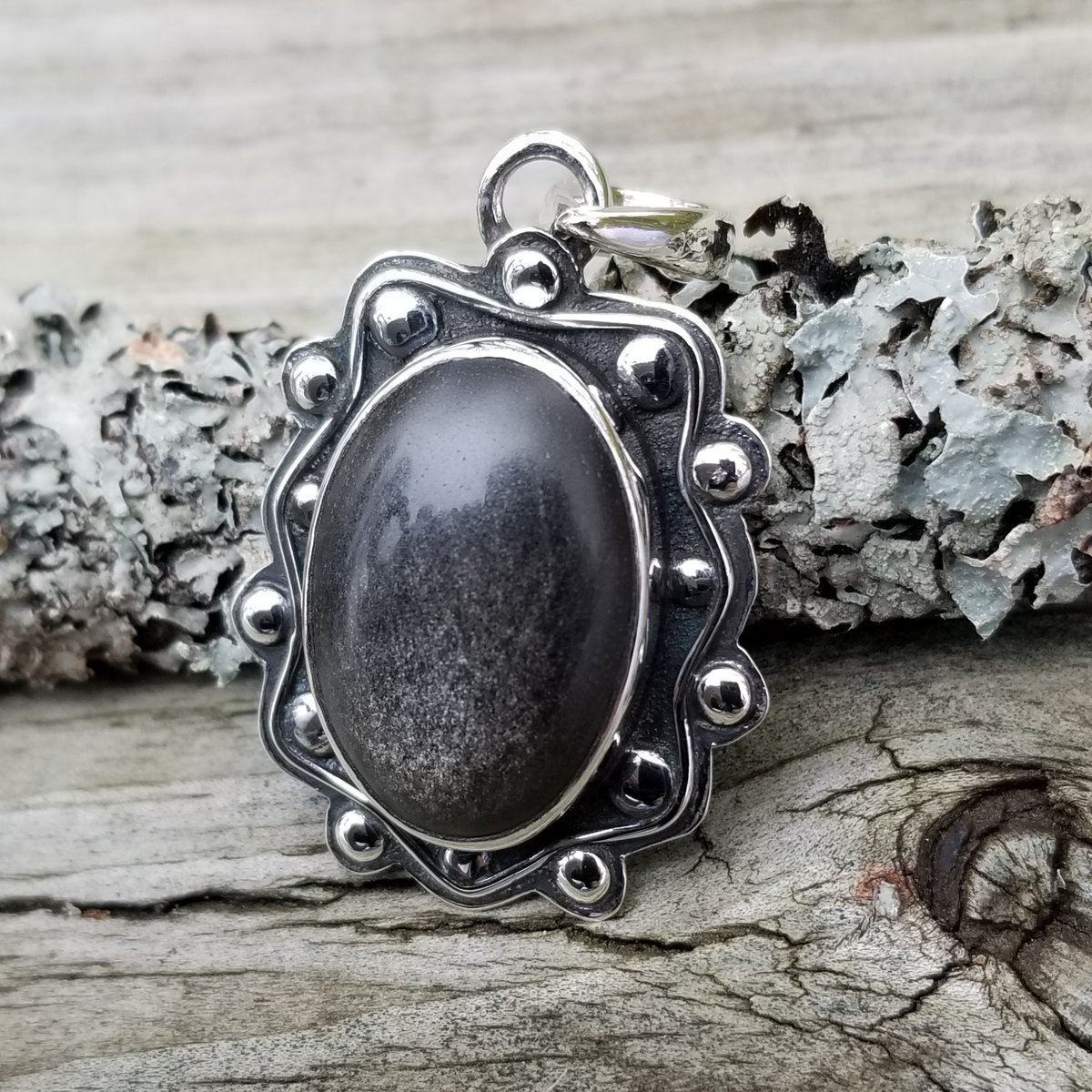 Image of Reina - Sheen Obsidian Pendant in Sterling Silver