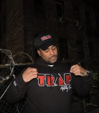 Image 3 of Trap Fully Embroidered Premium Hoodie in Black, Red & White