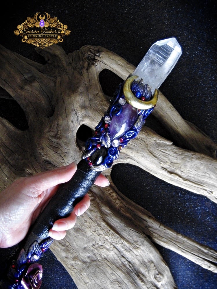 Image of MIDNIGHT GARDEN - Magic Crystal Wand Lemurian Quartz Amethyst Bornite Pagan Witch Art
