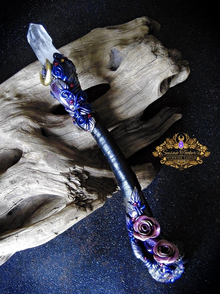 Image of MIDNIGHT GARDEN - Magic Crystal Wand Lemurian Quartz Amethyst Bornite Pagan Witch Art