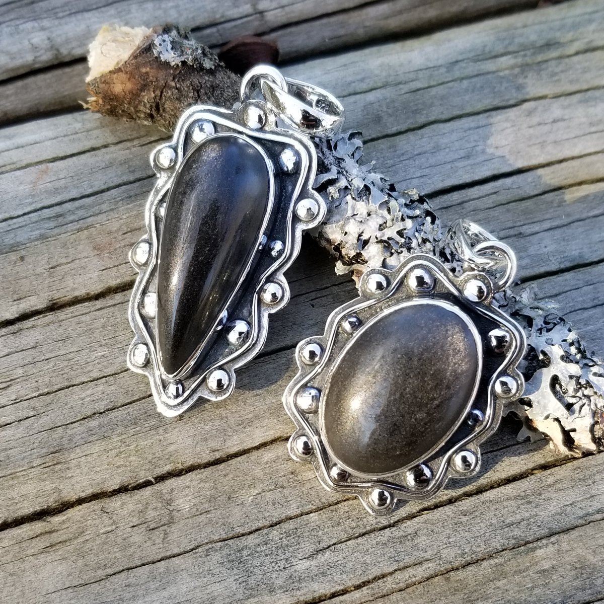 Image of Reina - Sheen Obsidian Pendant in Sterling Silver