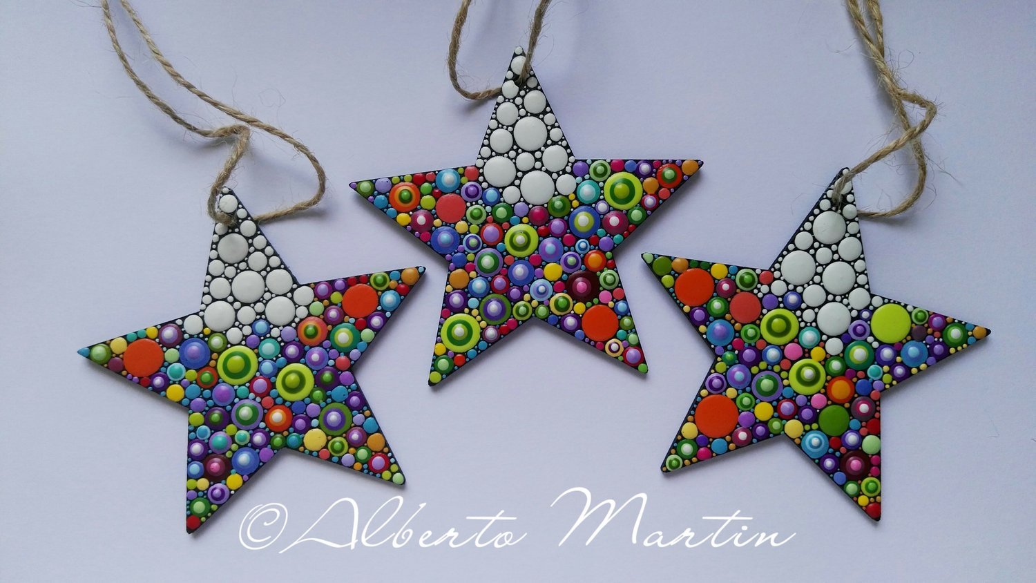Image of (Number 1). Christmas Stars Tree Ornaments - Dot Art Christmas ornaments. Set of 3. 