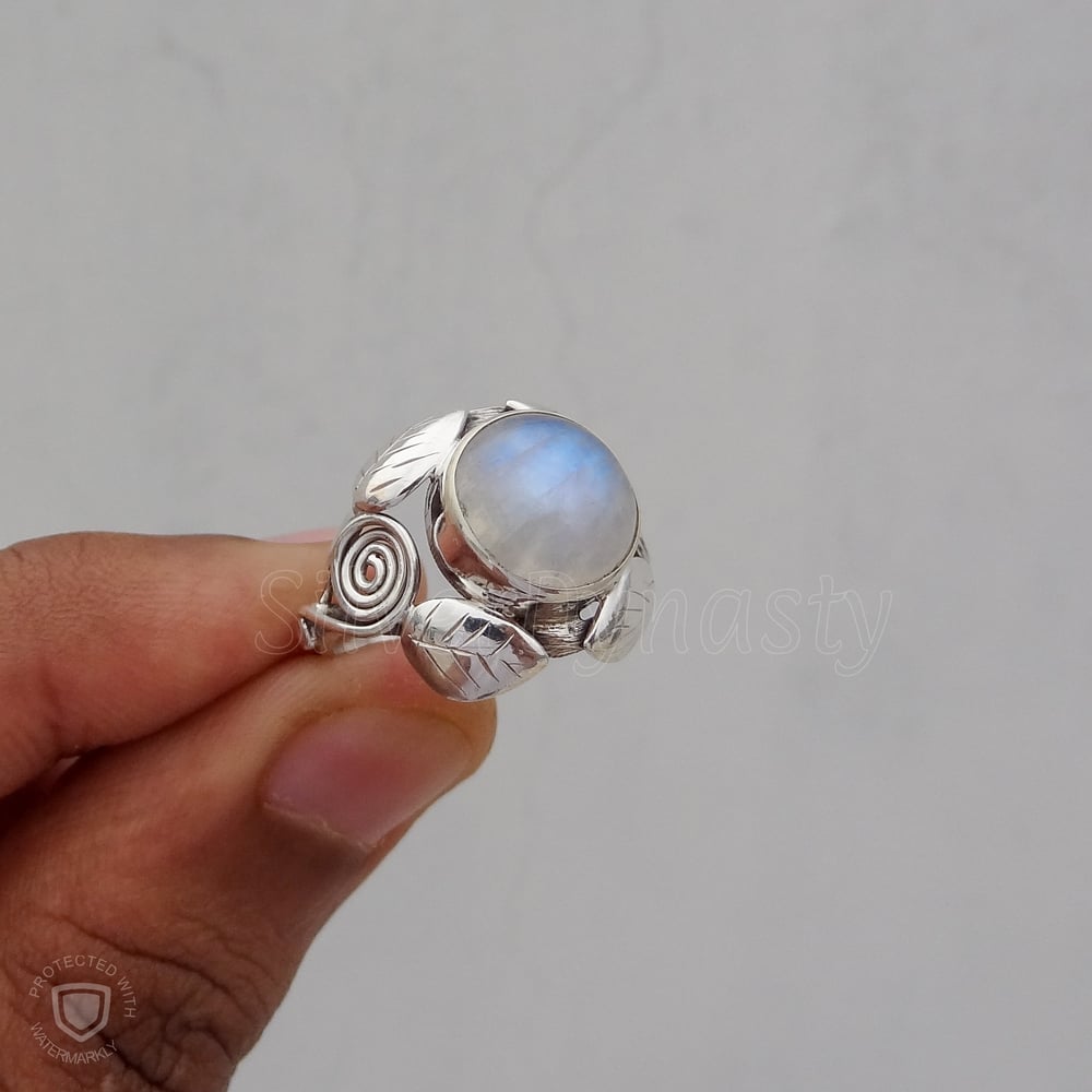 Image of Moonstone Ring, 925 Solid Sterling Silver Ring, Silver Moonstone Ring, Boho Ring, leaf Crown Ring