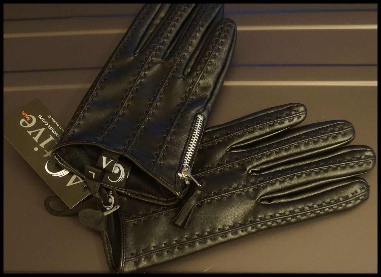 branded leather gloves