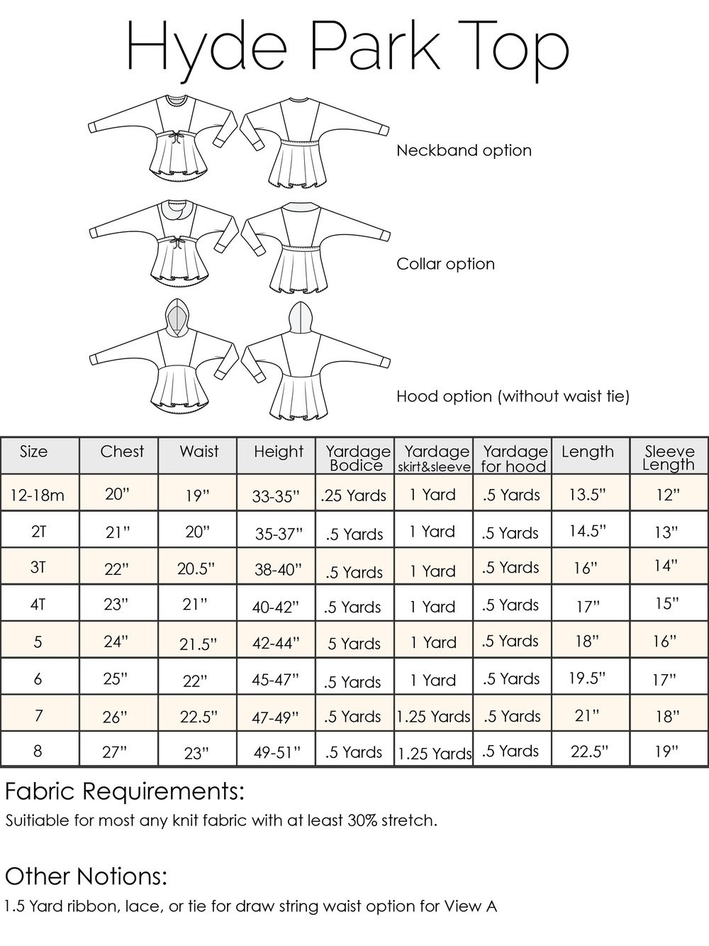 Hyde Park Top Child Sizes