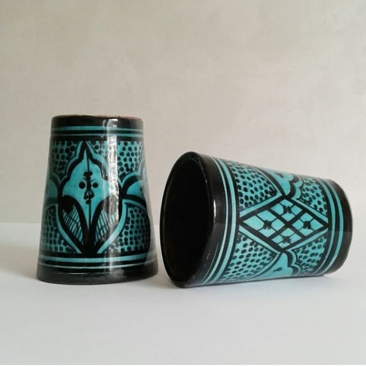 Image of MOROCCAN CERAMIC CUPS - GREEN & BLACK PATTERNS