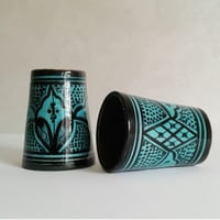 Image 2 of MOROCCAN CERAMIC CUPS - GREEN & BLACK PATTERNS