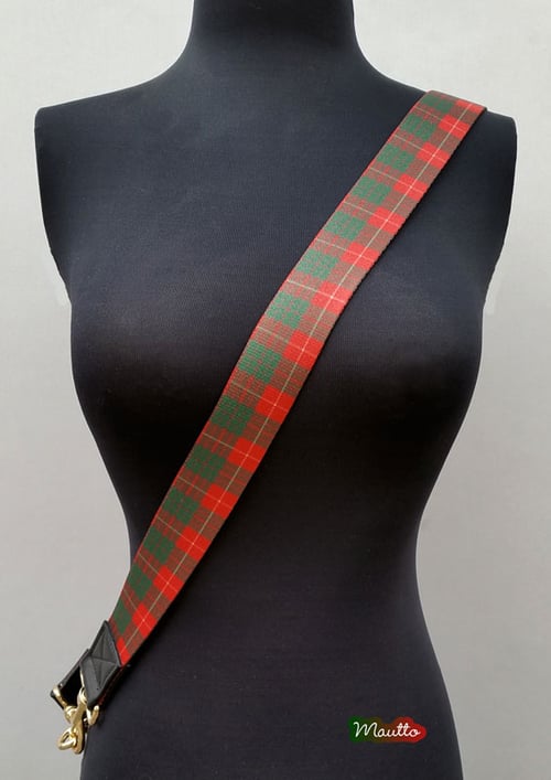 Image of Holiday Strap for Ugly Sweater Parties/Events - Red & Green Plaid Nylon - Black Leather Accents