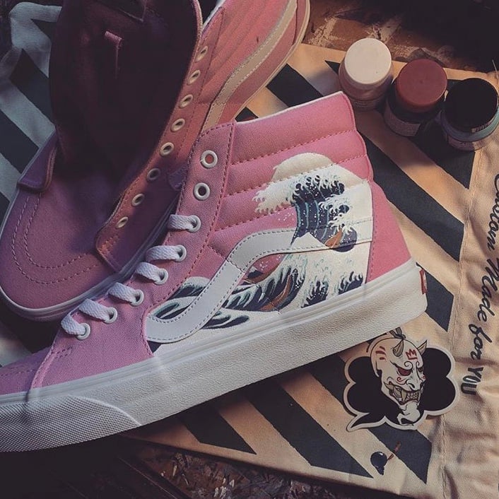 Hand Painted Hokusai Wave Vans thatshitdead