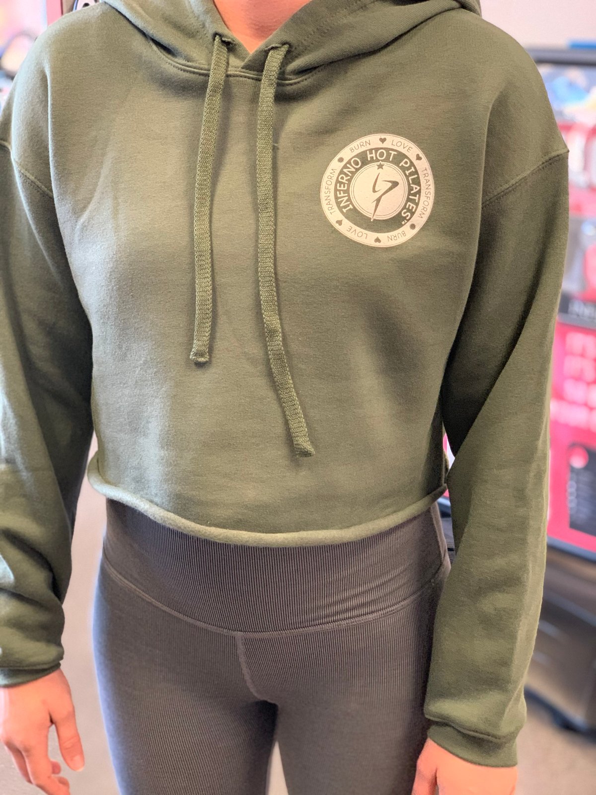 *New* Army Green Crop Hoodie hotpilatesgirl