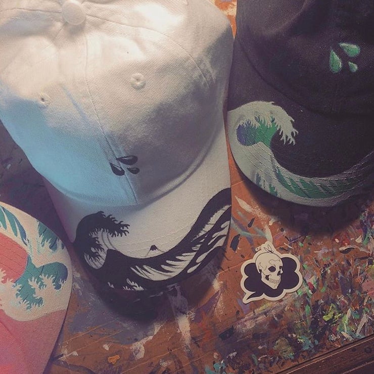 Image of Hand-Painted Hokusai Wave Dad Hats