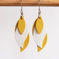 Image 1 of Handmade Australian leather leaf earrings - Earthy yellow and white [LYE-178]