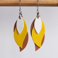 Image 1 of Handmade Australian leather leaf earrings - White, yellow, brown [LYE-175]