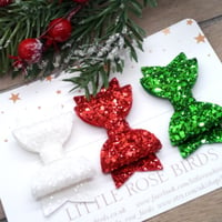 Image 1 of Classic Christmas Glitter Bow Set on Headbands or Clips