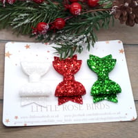 Image 2 of Classic Christmas Glitter Bow Set on Headbands or Clips