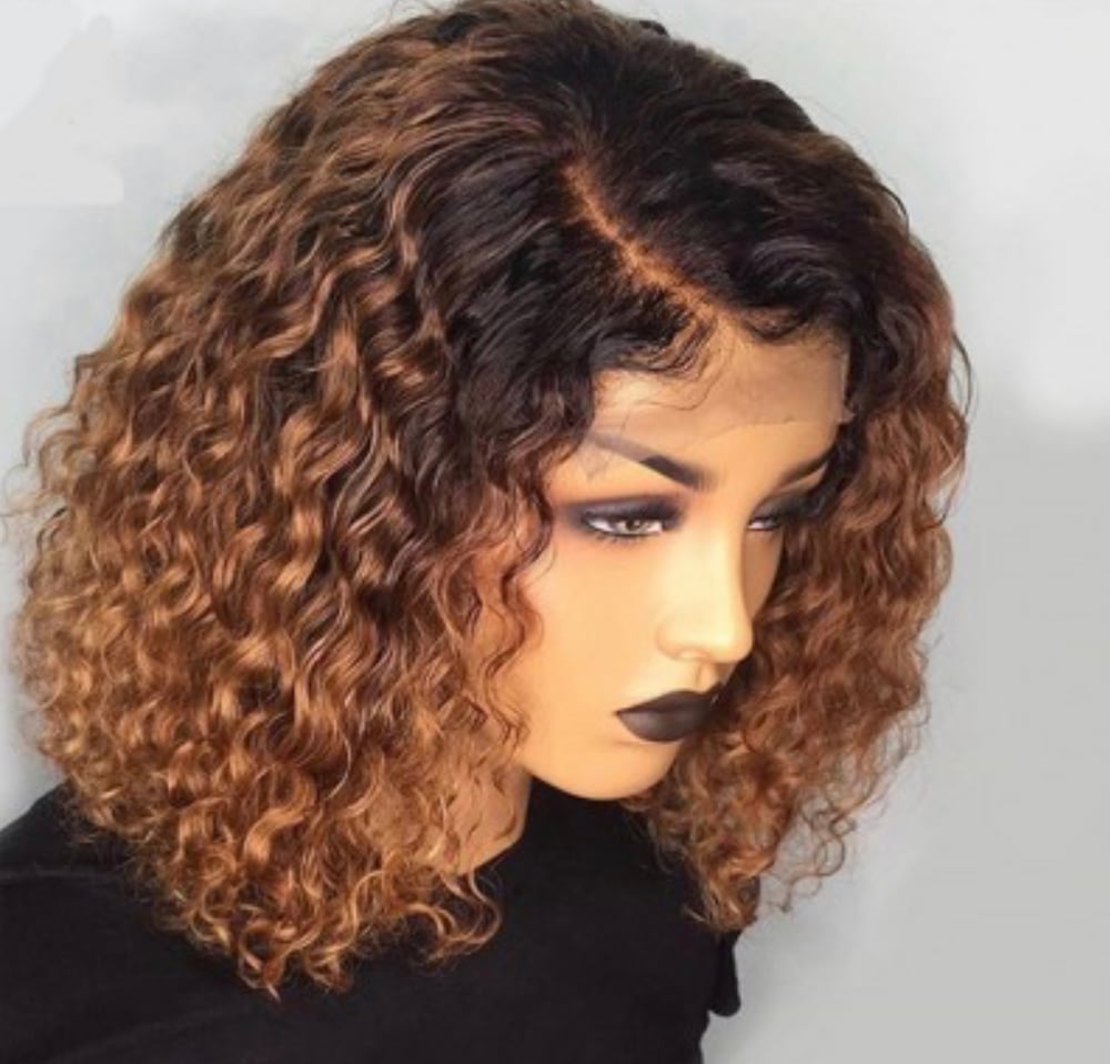 Image of Ombre Pre-plucked Water Wavy Bob Lace Frontal  Wig