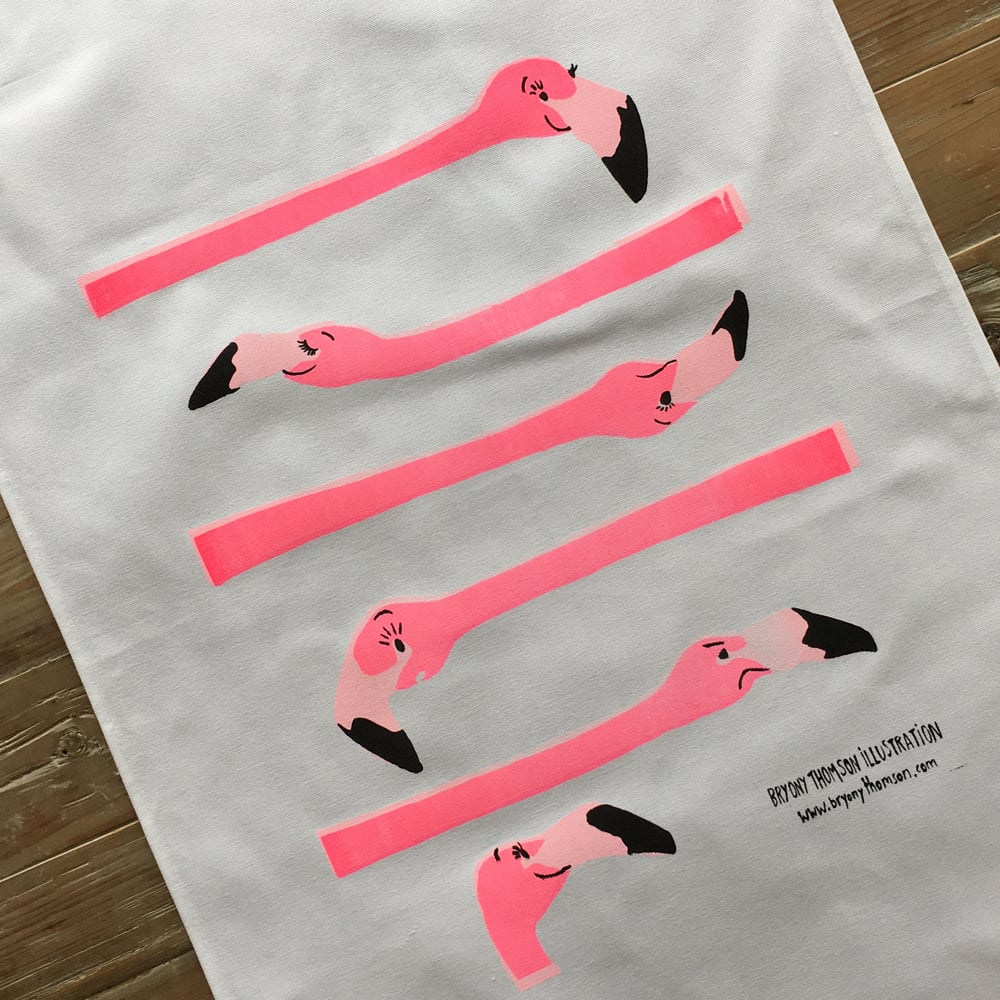 Image of Hand Screenprinted Flamingo Tea-towel
