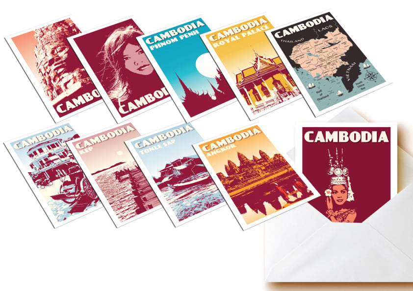 Image of Postcards Cambodia - Set of 10 vintage postcards - Greeting cards - Kampuchea
