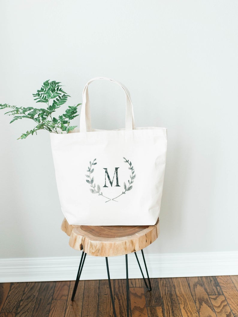 Fulham Personalized Monogram Canvas Tote Bag Leather Straps