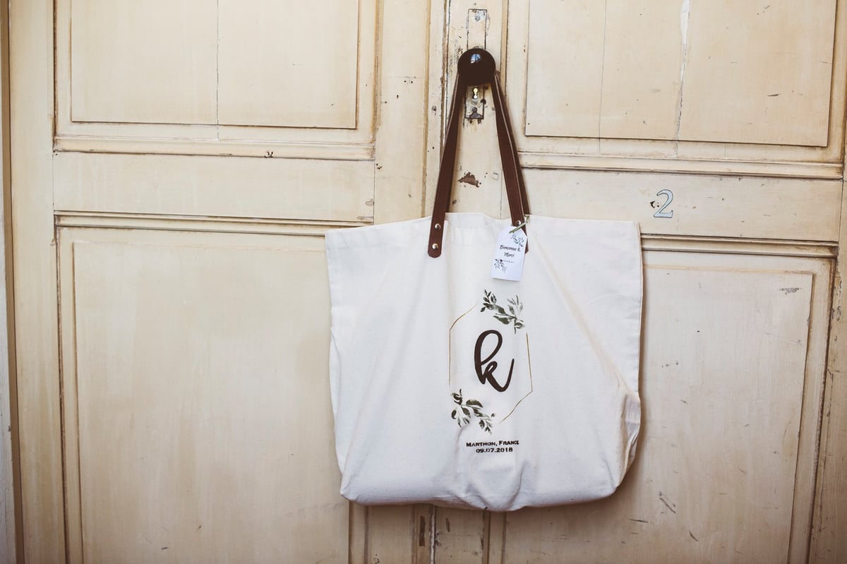 HAND PAINTED GOLD MONOGRAM TOTE WITH LEATHER STRAPS