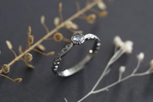 Image of *Made to order* Platinum 4.0mm rose-cut diamond, floral carved ring