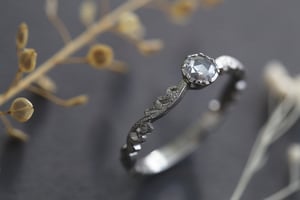 Image of *Made to order* Platinum 4.0mm rose-cut diamond, floral carved ring