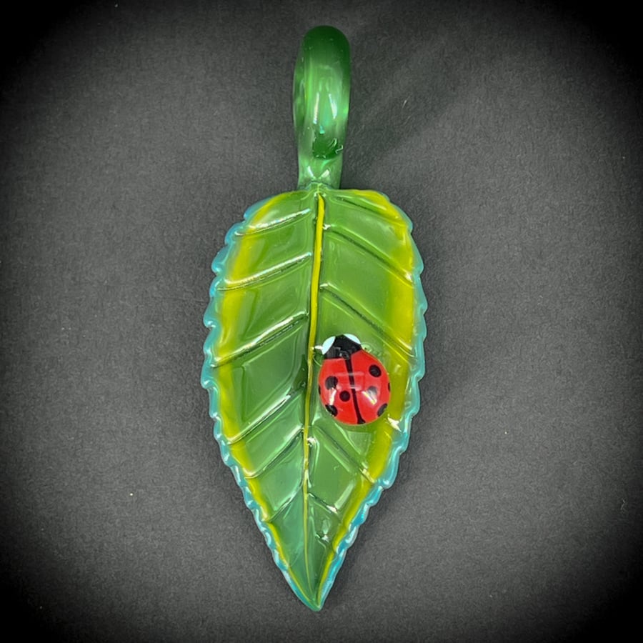 Image of Jungle Green Ladybug Leaf Pendant
