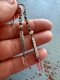 Image 2 of Balance charm earrings with opals and pink tourmaline