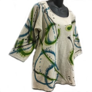 Image of Alison Tunic - natural colored Cotton/Linen with hand painted "Dance of the Universe" design.
