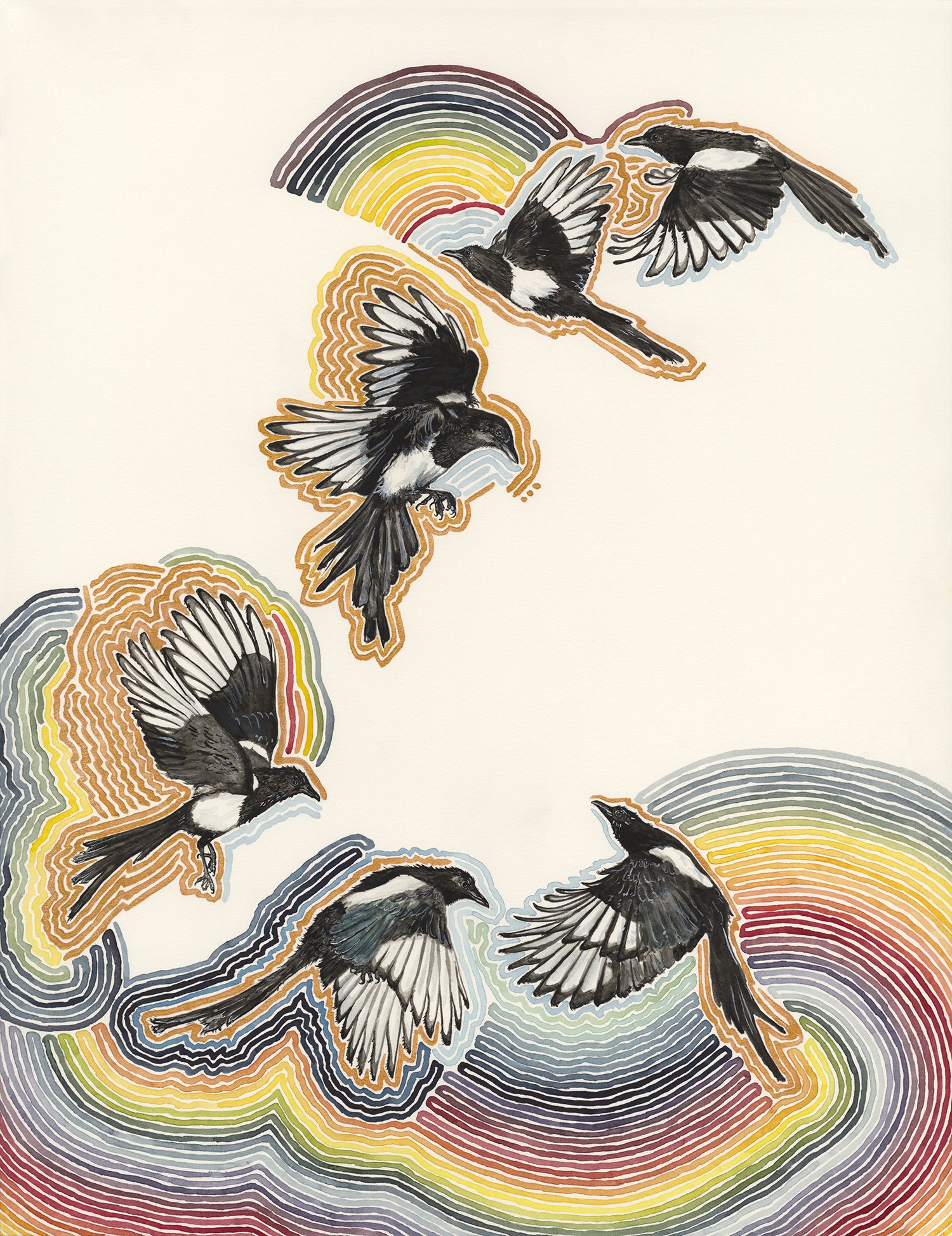 "Rainbow Magpies" giclee print