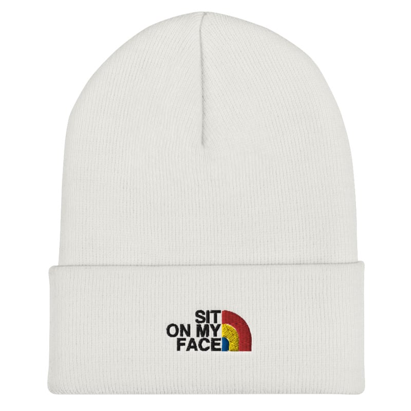 Image of SIT ON MY FACE EMBROIDERED CUFFED BEANIES 