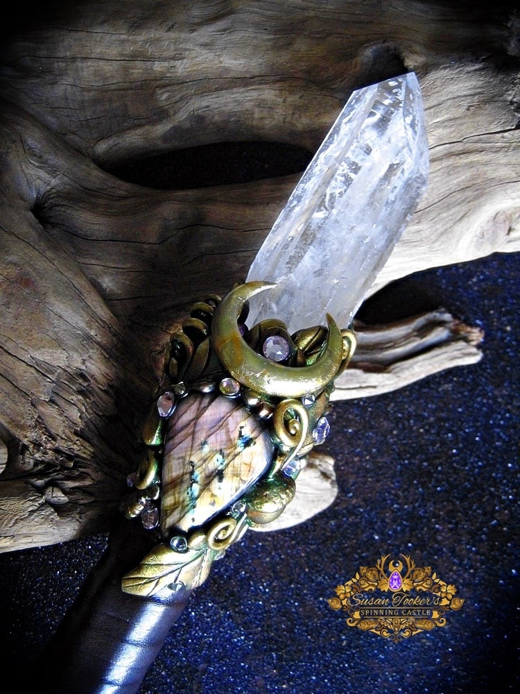 Image of WISDOM KEEPER - Lemurian Quartz Crystal Wand Labradorite Pagan Magick Witch Art