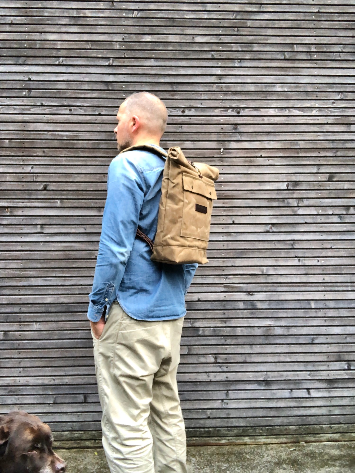 Image of waxed canvas backpack / waterproof backpack with padded shoulder straps