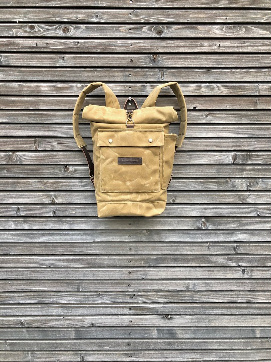 Image of waxed canvas backpack / waterproof backpack with padded shoulder straps