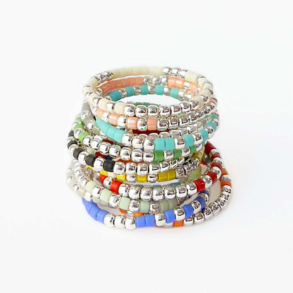 Image of Bague 3 Anneaux Argent - 12 Couleurs - "Native et Aro"