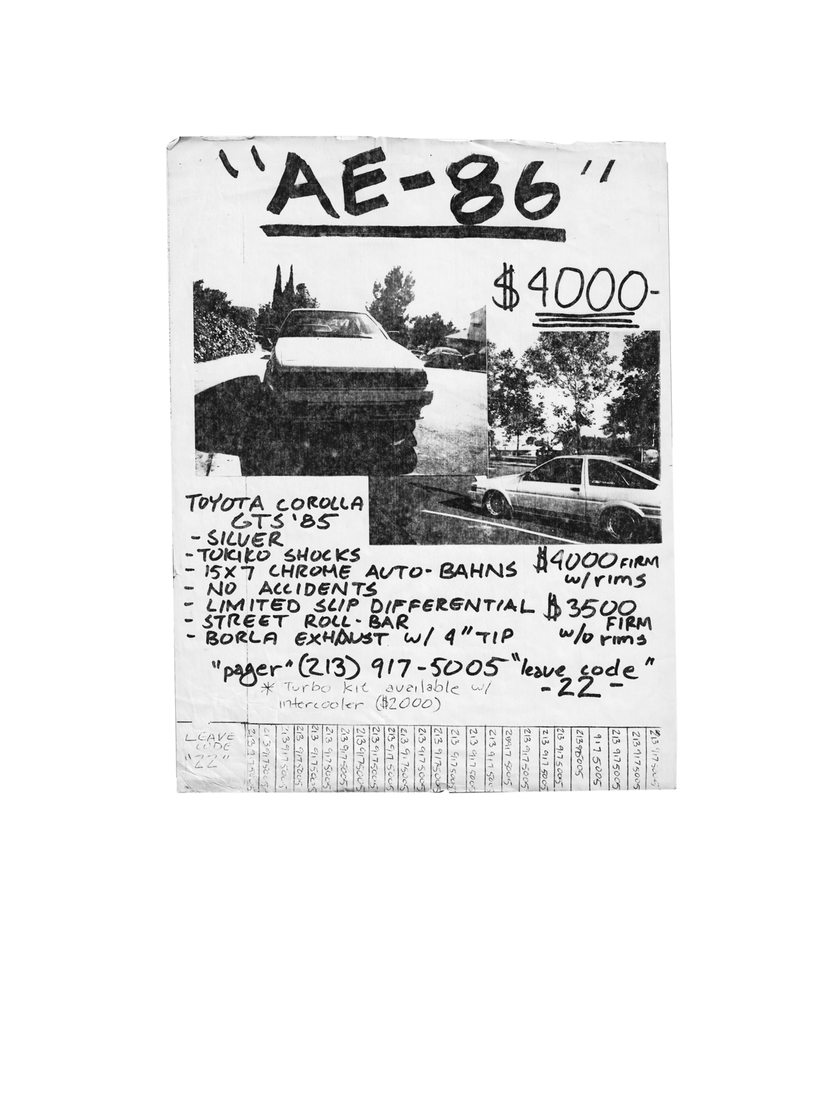 Image of AE86 FOR SALE in 1994 T Shirt