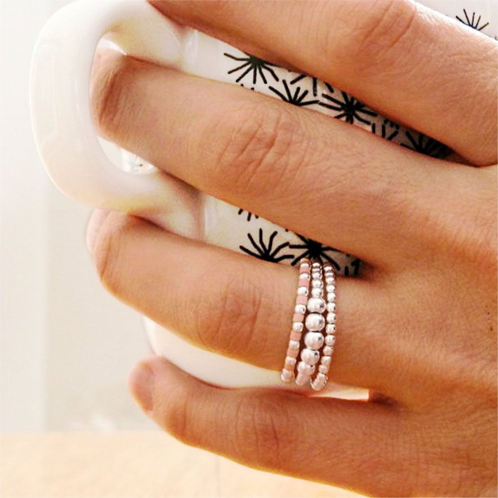 Image of Trio de Bagues Argent Blanc crème