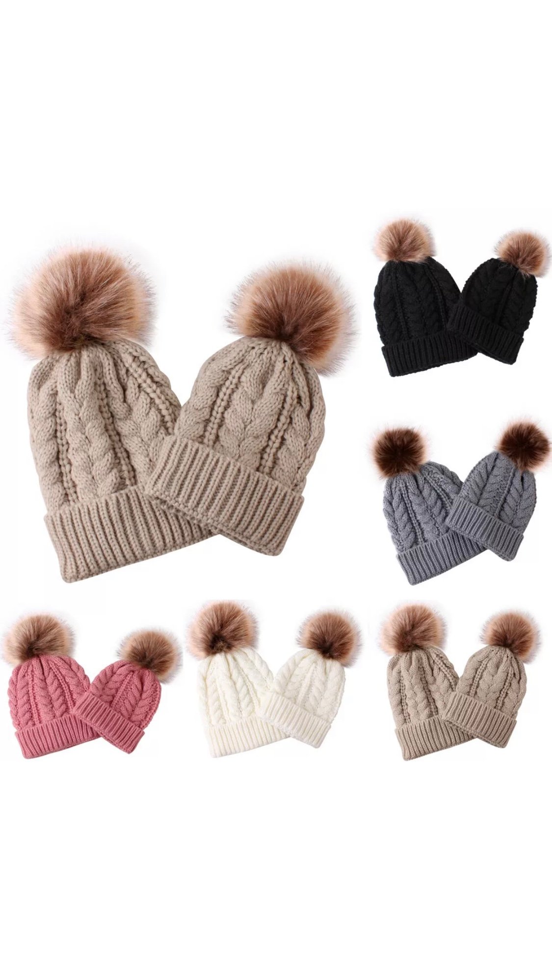 Image of Mumma & Me Cable Knit Pom Pom Hats (set of 2)