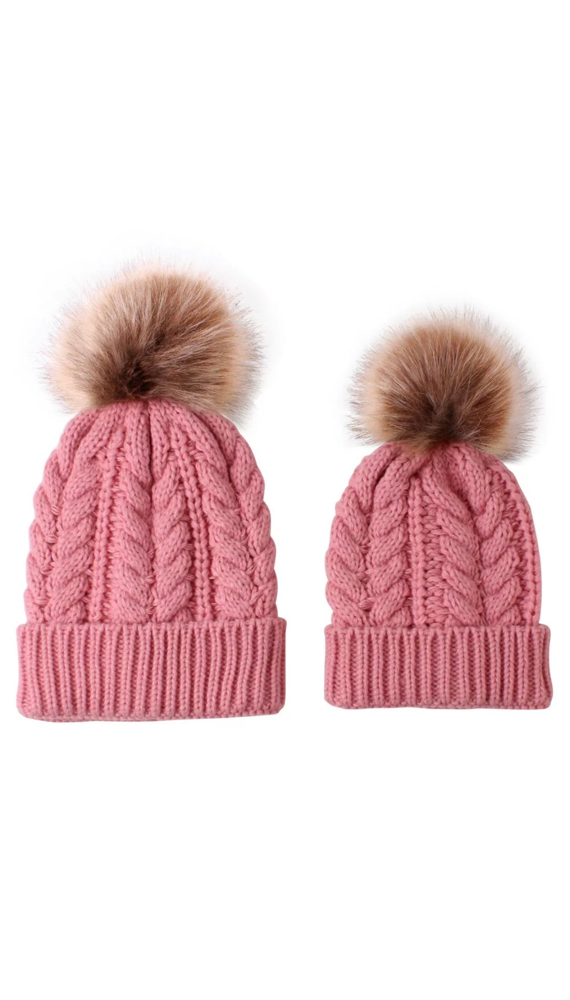 Image of Mumma & Me Cable Knit Pom Pom Hats (set of 2)