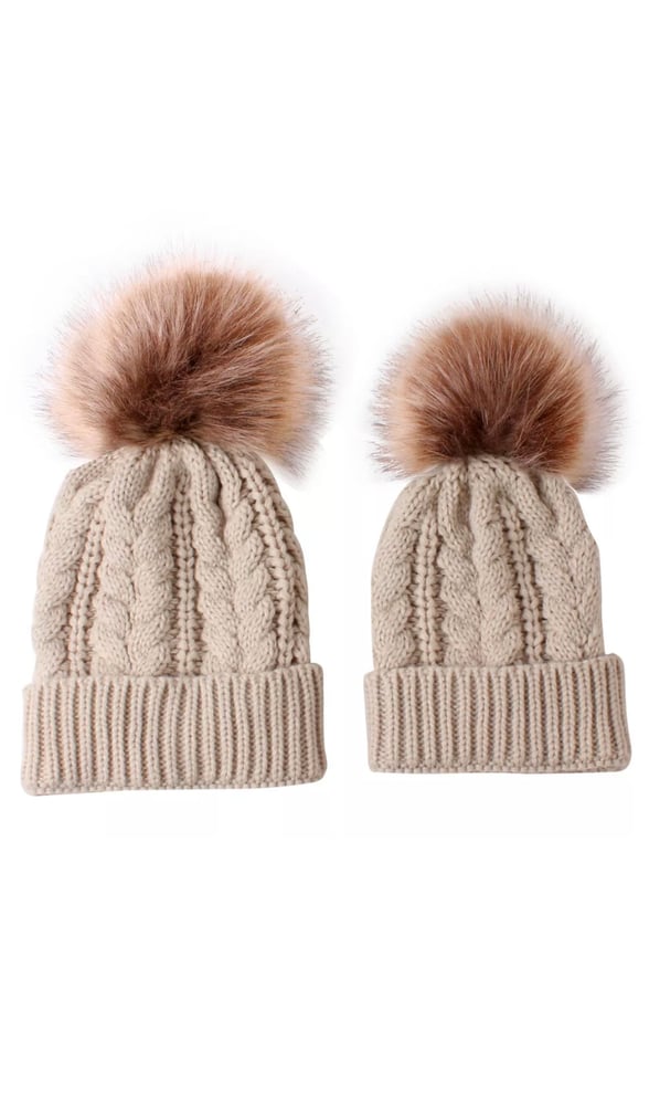 Image of Mumma & Me Cable Knit Pom Pom Hats (set of 2)