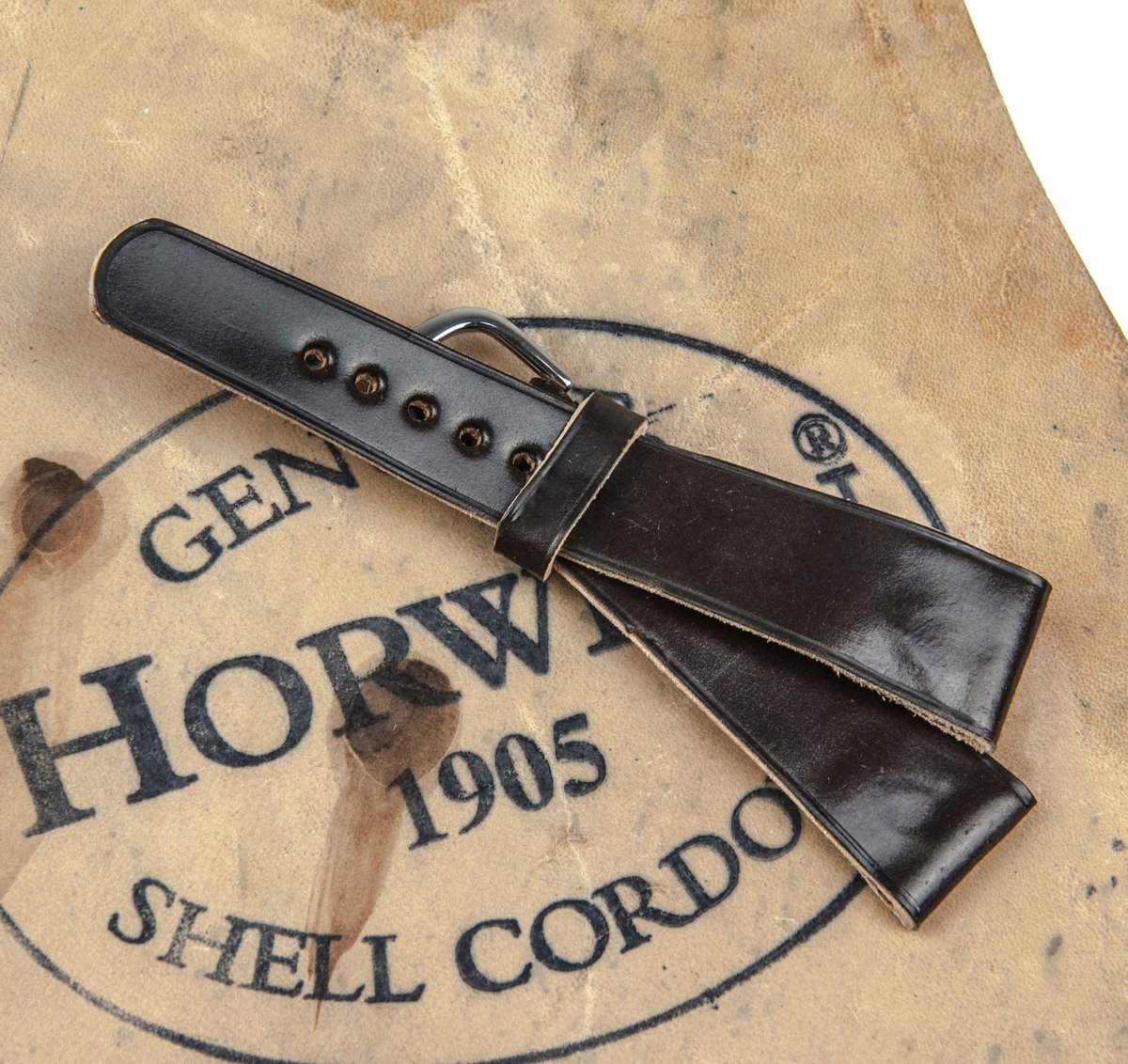 Image of Dark Cognac Horween Shell Cordovan classic watch strap