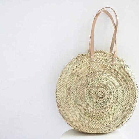 Image of ROUND BASKET BAG - LEATHER HANDLES