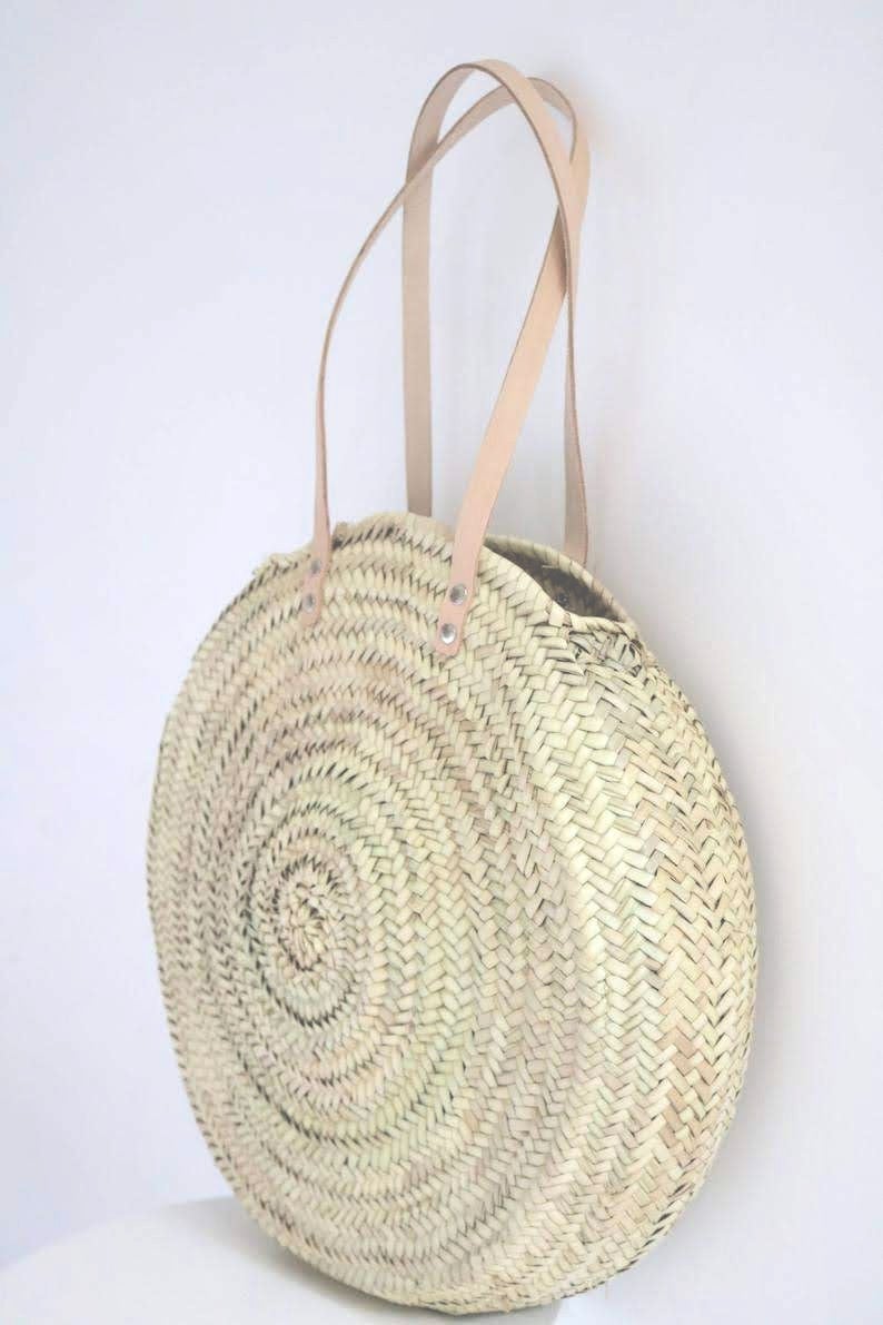 Image of ROUND BASKET BAG - LEATHER HANDLES
