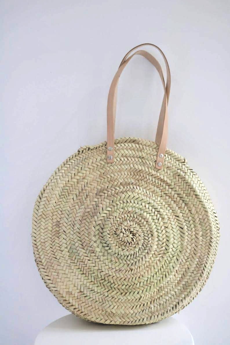 Image of ROUND BASKET BAG - LEATHER HANDLES