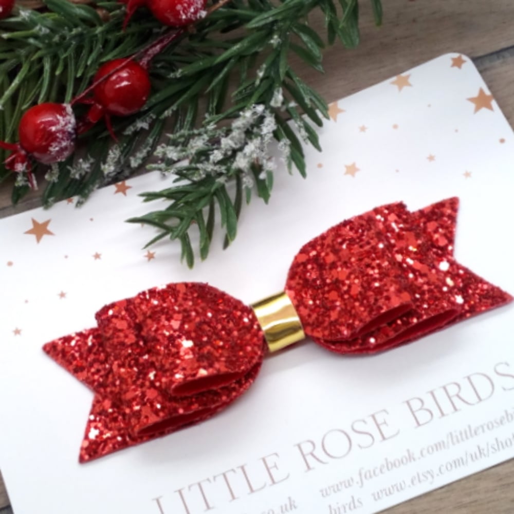 Large Red Glitter Hair Bow on Headband or Clip