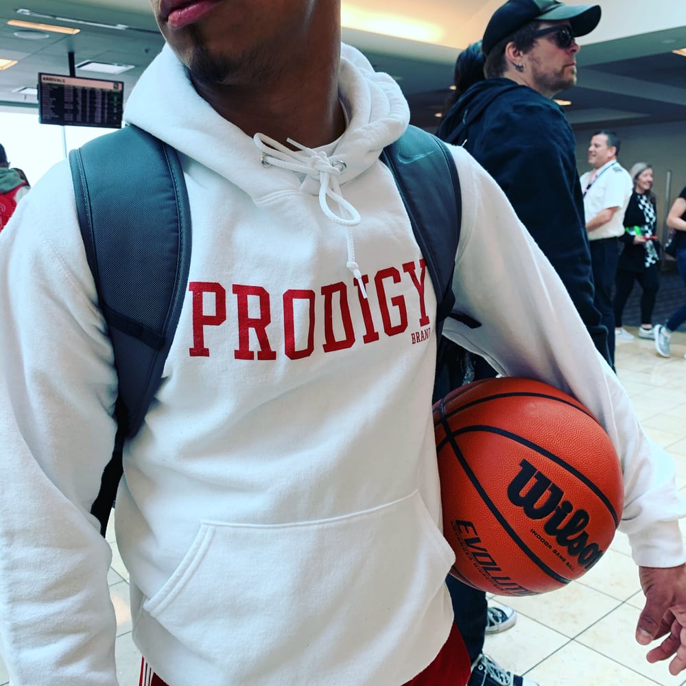NEW BRAND PRODIGY BOLD WHITE AND RED HOODIE