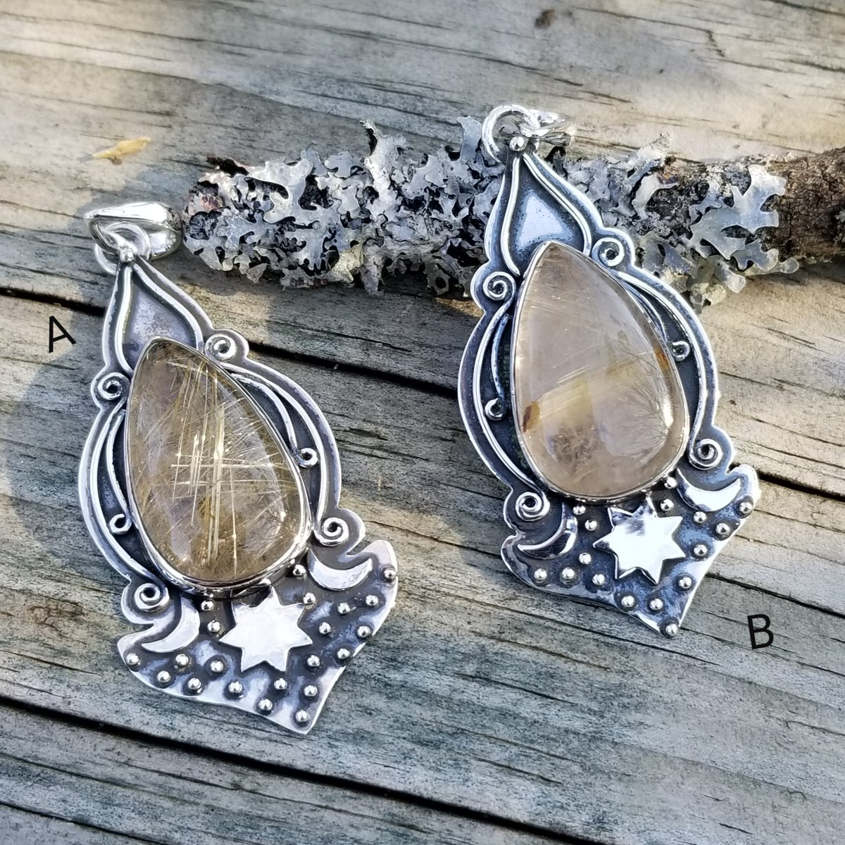 Image of Romany Boho - Golden Rutile Quartz Pendant in Sterling 